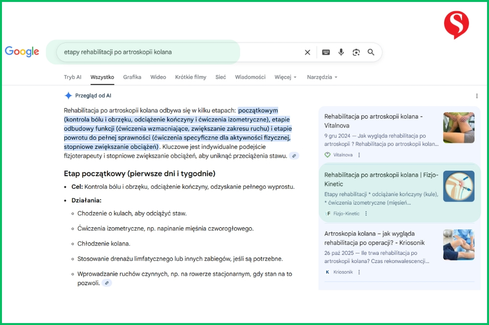 Wyniki Google AI Overviews z linkowaniem do zoptymalizowanej pod cytowania strony