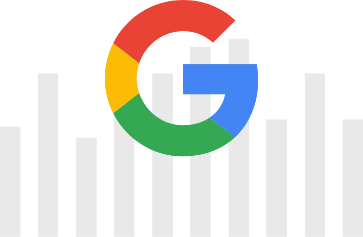 Logo Google na tle wykresu słupkowego