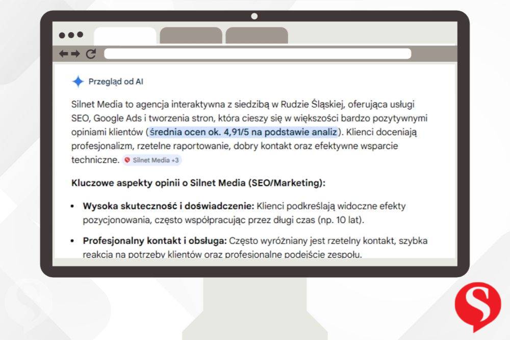 Fragment wyniku AIO dla zapytania "Silnet Media opinie"