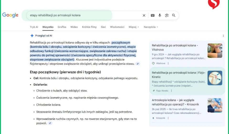Wyniki Google AI Overviews z linkowaniem do zoptymalizowanej pod cytowania strony