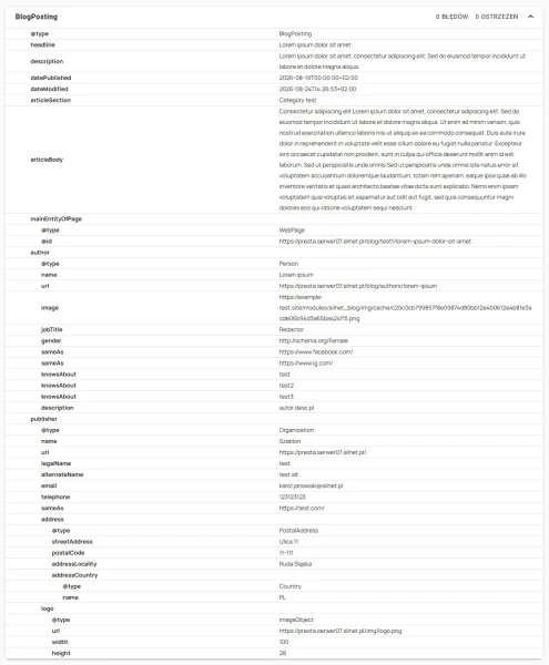 Pełne dane strukturalne schema.org w blogu PrestaShop